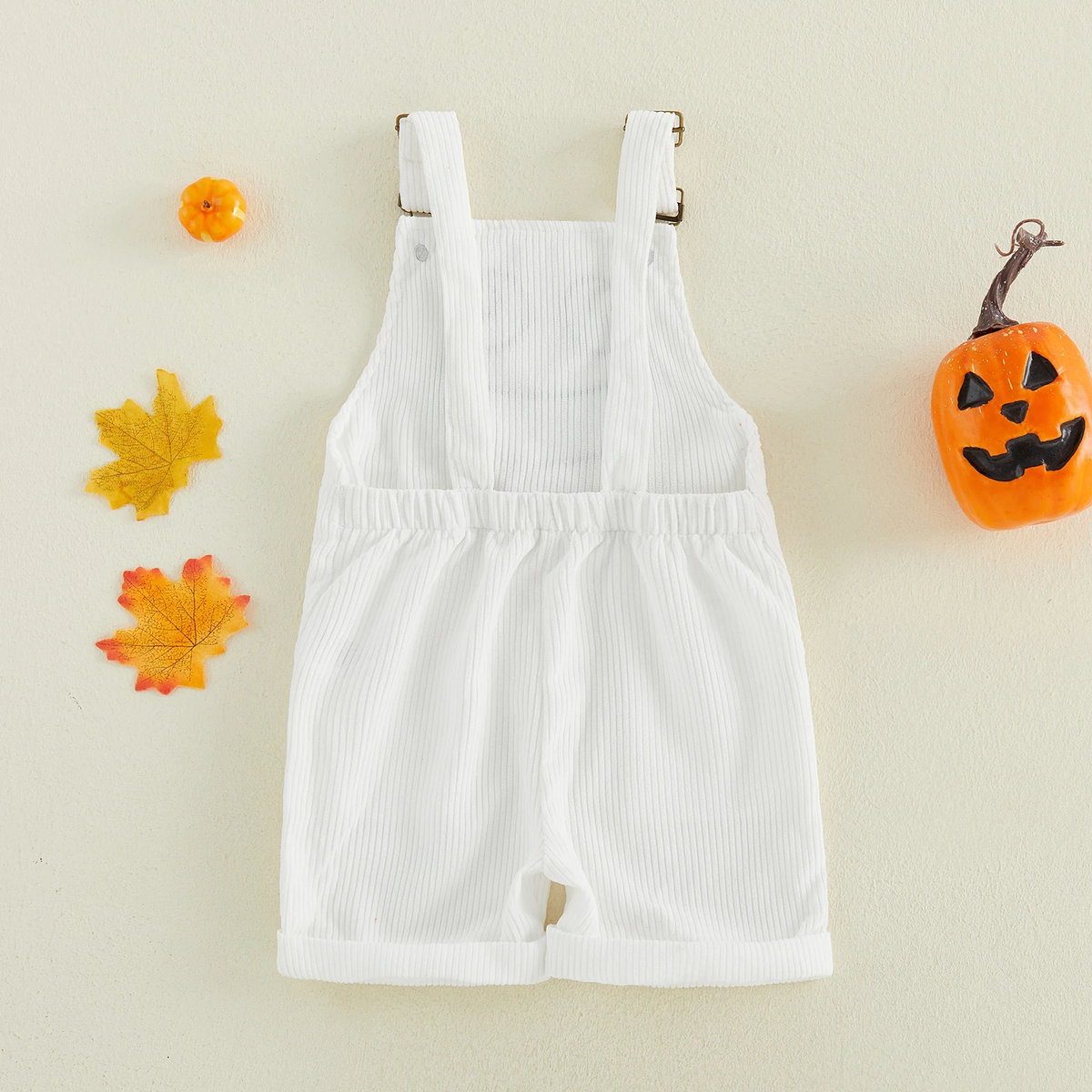 1-5Y Toddler Boy Halloween Overalls with Pockets Ribbed Devil Face Pattern Sleeveless Jumpsuits Baby Romper