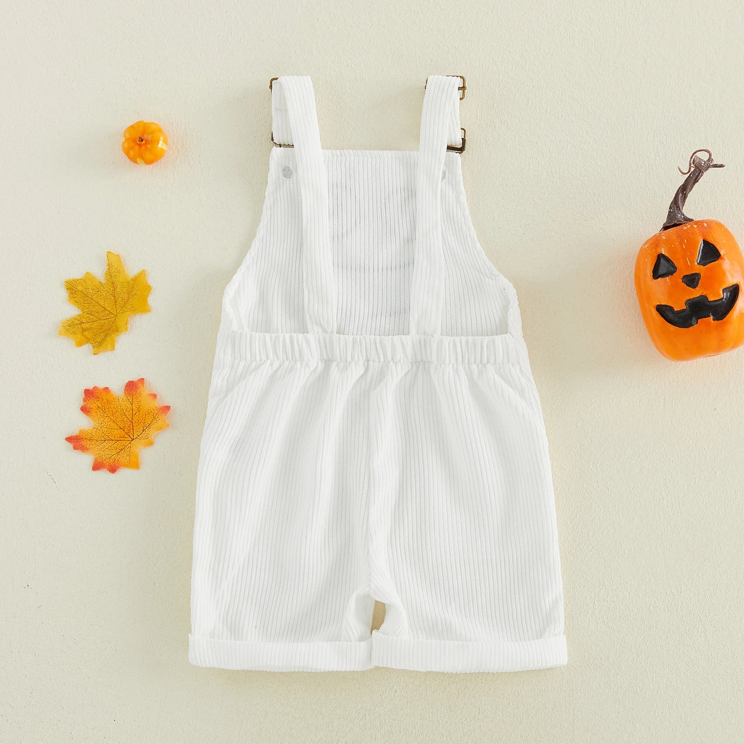 1-5Y Toddler Boy Halloween Overalls with Pockets Ribbed Devil Face Pattern Sleeveless Jumpsuits Baby Romper