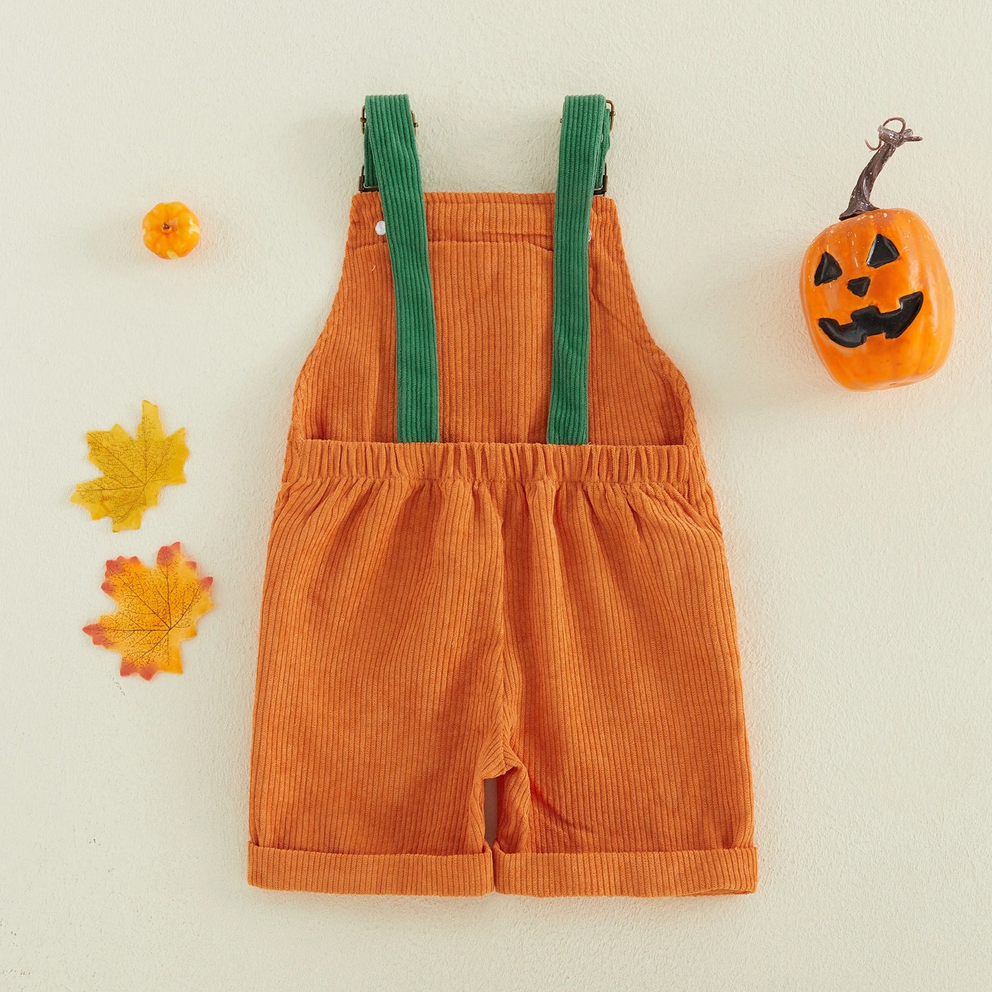 1-5Y Toddler Boy Halloween Overalls with Pockets Ribbed Devil Face Pattern Sleeveless Jumpsuits Baby Romper