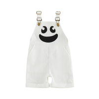 1-5Y Toddler Boy Halloween Overalls with Pockets Ribbed Devil Face Pattern Sleeveless Jumpsuits Baby Romper