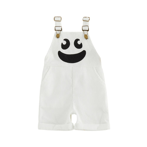 1-5Y Toddler Boy Halloween Overalls with Pockets Ribbed Devil Face Pattern Sleeveless Jumpsuits Baby Romper