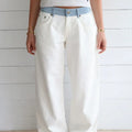 Contrast Color Letter Ribbon Decorative Straight Stitching Jeans